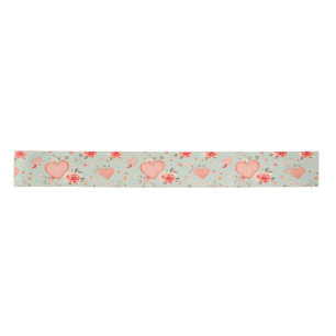 Ribbon Hearts Vintage Roses Valentine Mint Coral P Satin Ribbon