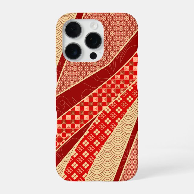 Ribbon Mix Pattern Golden Red iPhone Case (Back)