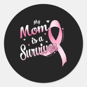 Ribbon My Mum Is A Survivor Breast Cancer Awarenes Classic Round Sticker