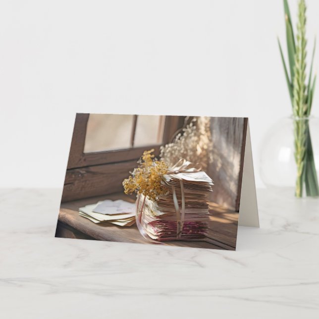 Ribbon On Old Letters By Window  Card (Front)