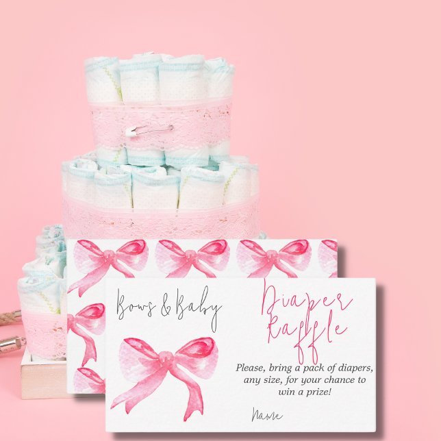 Ribbon Pink Bows Baby Girl Baby Shower Diaper Game Enclosure Card (Creator Uploaded)
