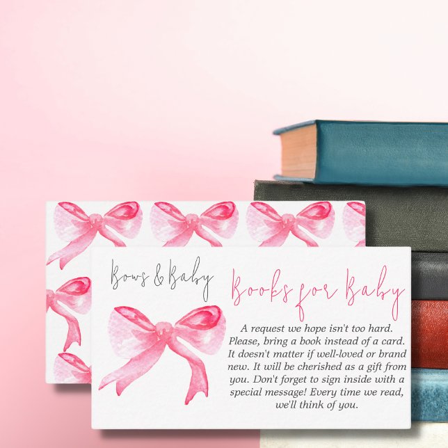 Ribbon Pink Bows Baby Girl Books Baby Shower Game Enclosure Card (Creator Uploaded)