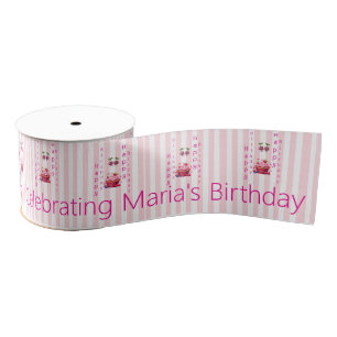 Ribbon Pink & White Stripe Birthday Grosgrain Ribbon