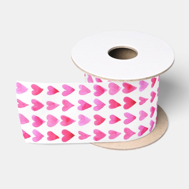 Ribbon - Raining Pink Hearts  Satin Ribbon (Spool)