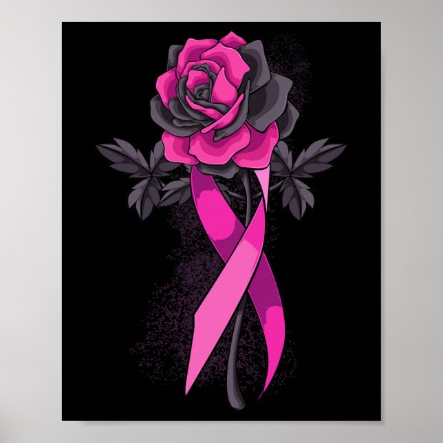 Ribbon Rose Breast Cancer Awareness Survivor Warri Poster (Front)