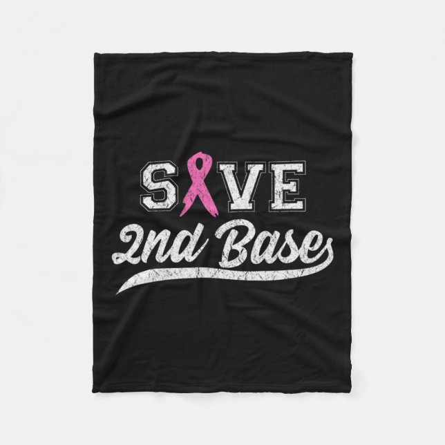 Ribbon Save Second Base Breast Cancer Awareness Vi Fleece Blanket (Front)