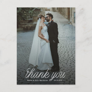 Ribbon Script Minimalist Wedding Photo  Postcard