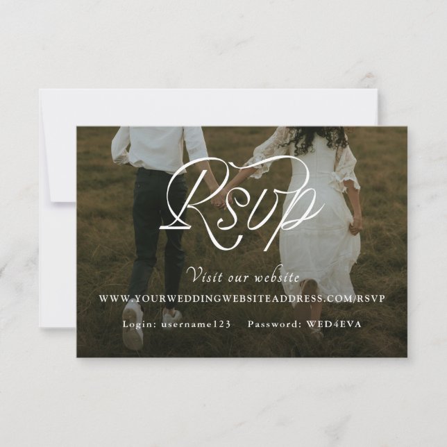 Ribbon Script Minimalist Wedding Photo RSVP Card (Front)