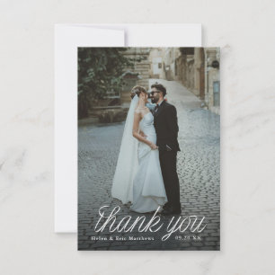 Ribbon Script Minimalist Wedding Photo Small Thank You Card