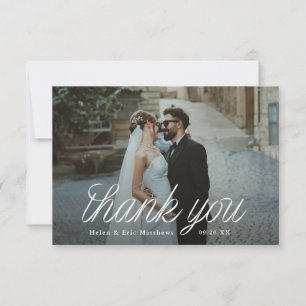 Ribbon Script Minimalist Wedding Photo Small Thank You Card