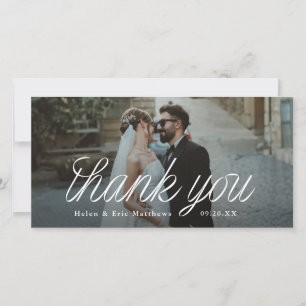 Ribbon Script Minimalist Wedding Photo Tall Thank You Card