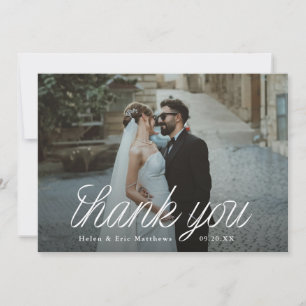Ribbon Script Minimalist Wedding Photo Thank You Card