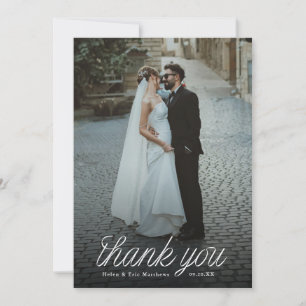 Ribbon Script Minimalist Wedding Photo  Thank You Card