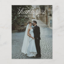 Ribbon Script Top Minimalist Wedding Photo 