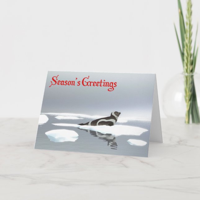 Ribbon Seal On Ice Holiday Card (Front)