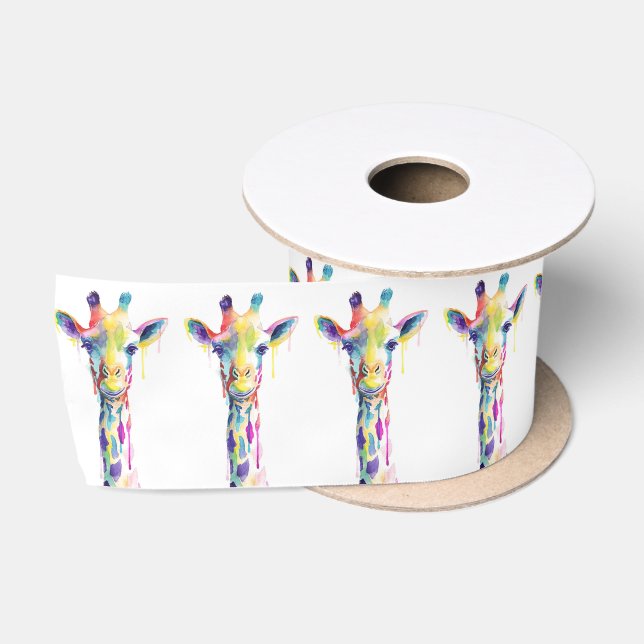 Ribbon - Side By Side Colorful Giraffe Satin Ribbon (Spool)