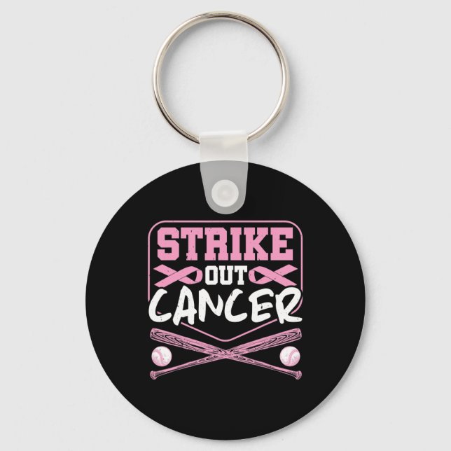 Ribbon Strike Out Cancer Baseball  Key Ring (Front)