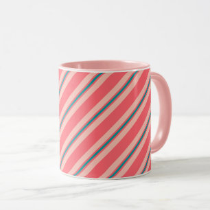 Ribbon stripes, coral pink and turquoise mug