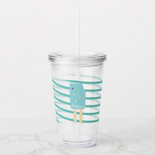 Ribbon Stripes Ice Cream Pop Stick Monogram Acrylic Tumbler