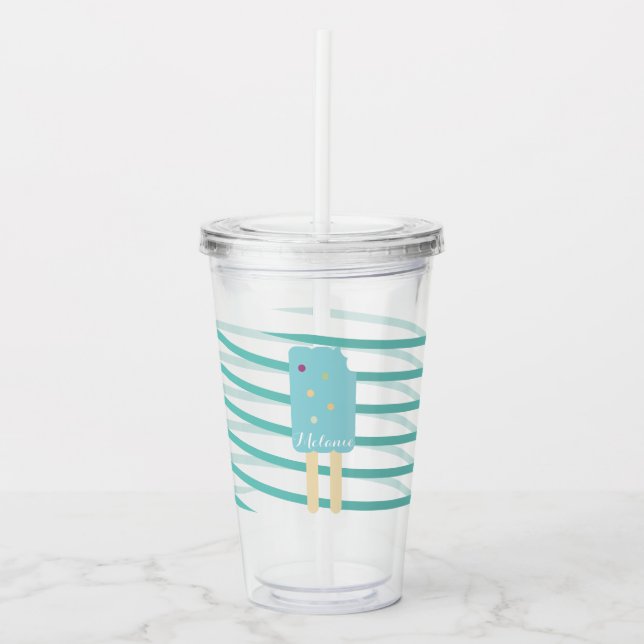 Ribbon Stripes Ice Cream Pop Stick Monogram Acrylic Tumbler (Front)