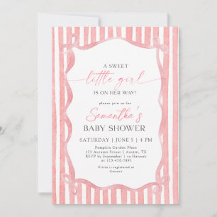 Ribbon Sweet Little Girl Coquette Bow Baby Shower Invitation
