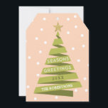 Ribbon Tree Holiday Card<br><div class="desc">This modern holiday card features a graphic ribbon Christmas tree and can be personalised with the year and family name. The die cut ticket shape also has a hole punched at the top that can be used to add a ribbon embellishment.</div>