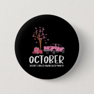 Ribbon Tree Truck October Breast Cancer Awareness 6 Cm Round Badge