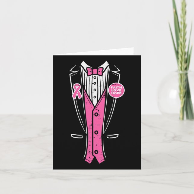 Ribbon Tuxedo Breast Cancer Awareness Men Boys  Card (Front)