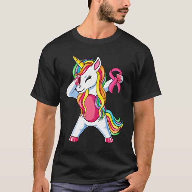 Ribbon Unicorn Breast Cancer Awareness Girls Toddl T-Shirt (Front)