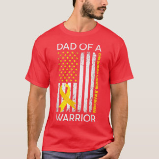 Ribbon USA Flag Dad Of A Warrior Childhood Cancer  T-Shirt