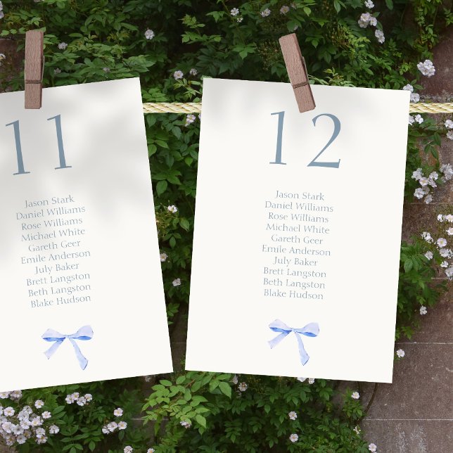 Ribbon Wedding Off White & Blue Table Seating Card (Creator Uploaded)