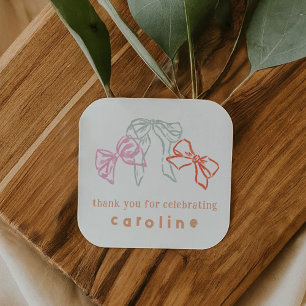 Ribbons and Bows Birthday Thank You Favour Square Sticker