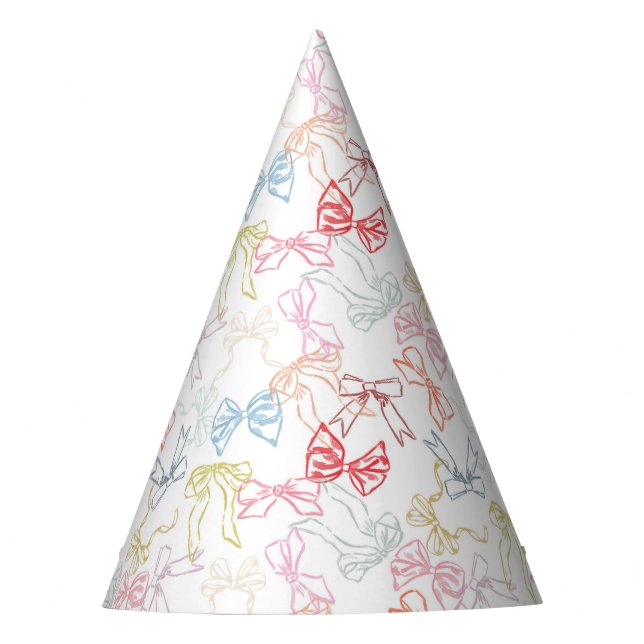 Ribbons and Bows Colourful Watercolor Girl Birthda Party Hat (Front)