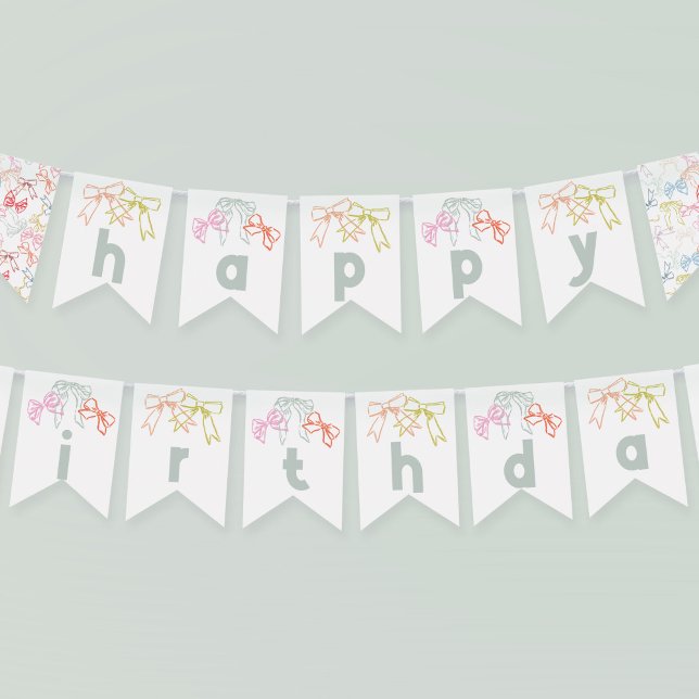Ribbons and Bows Watercolor Girls Birthday Party Bunting (Creator Uploaded)