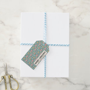 Ribbons and Flowers Green Custom Merry Christmas Gift Tags