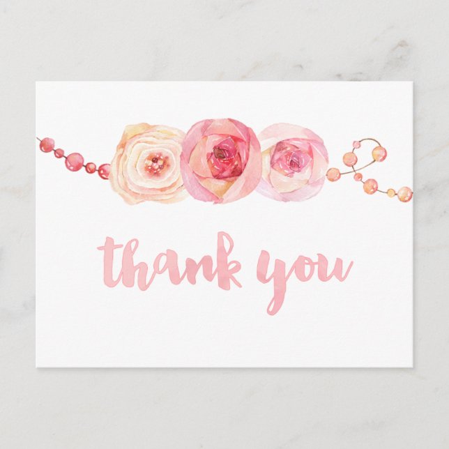 ribbons and pearls thank you card, sweet thank you postcard (Front)