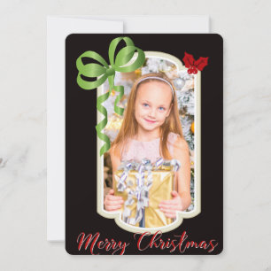 Ribbons & Hollies, Two Sided Photo Christmas Card