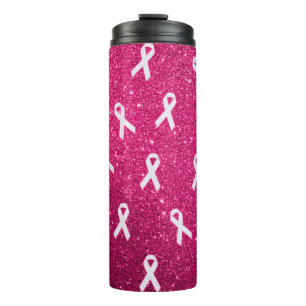 Ribbons with Pink Glitter Background Thermal Tumbler