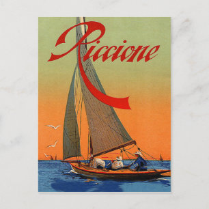 Riccione, Rimini, Italy, sailing boat, vintage Postcard