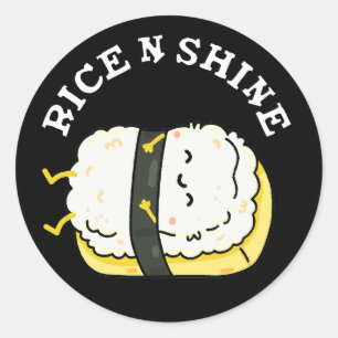 Rice And Shine Funny Sleeping Sushi Pun Dark BG Classic Round Sticker