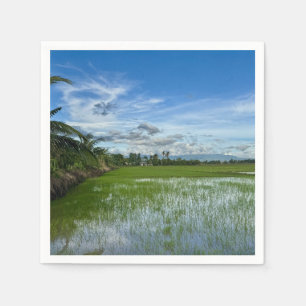 Rice field under a bright blue sky napkin