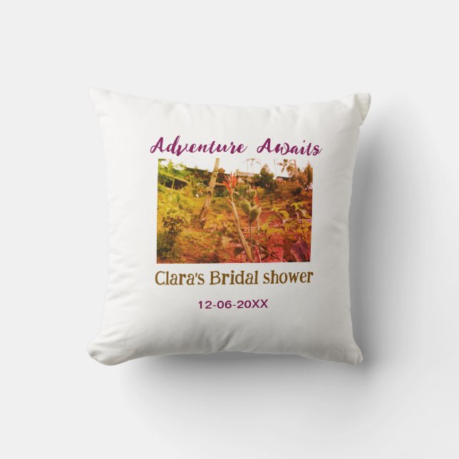 Rice fields adventure awaits bridal shower name fa cushion (Front)