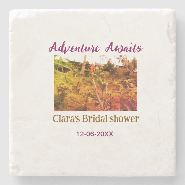 Rice fields adventure awaits bridal shower name fa stone coaster (Front)