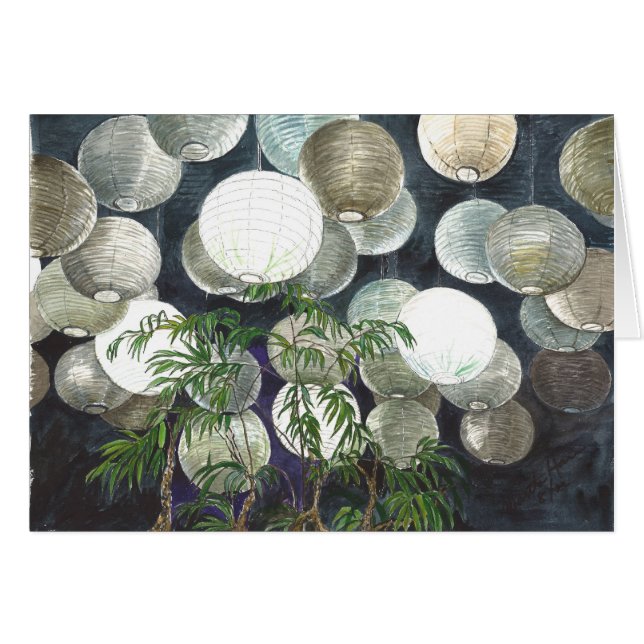 Rice paper lamps hanging  from the ceiling -l (Front Horizontal)