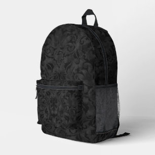 Rich Black Brocade Printed Backpack