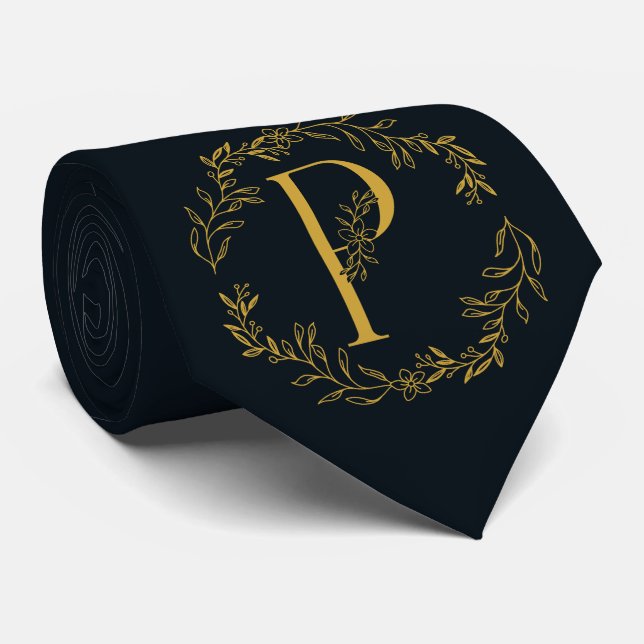 Rich Black Colour Monogrammed Groomsmen Tie (Rolled)