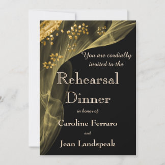 Rich Black & Gold Dinner Rehearsal    Invitation