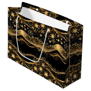 Rich Black & Gold Holiday Large Gift Bag