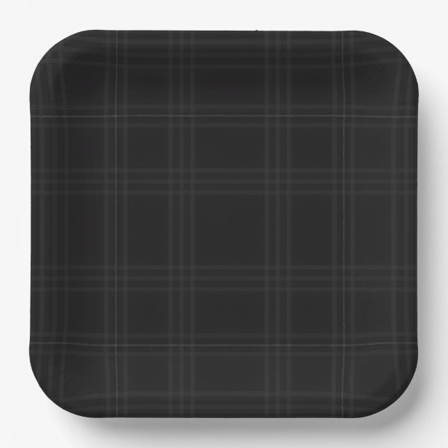 Rich Black Tones Scottish Tartan Plaid Pattern  Paper Plate (Front)