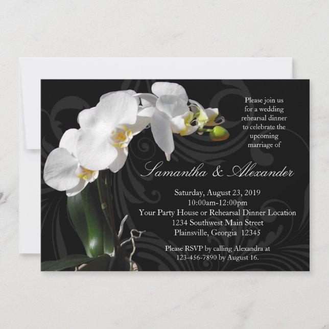 Rich Black w/ Orchid Rehearsal Dinner Invitations (Front)